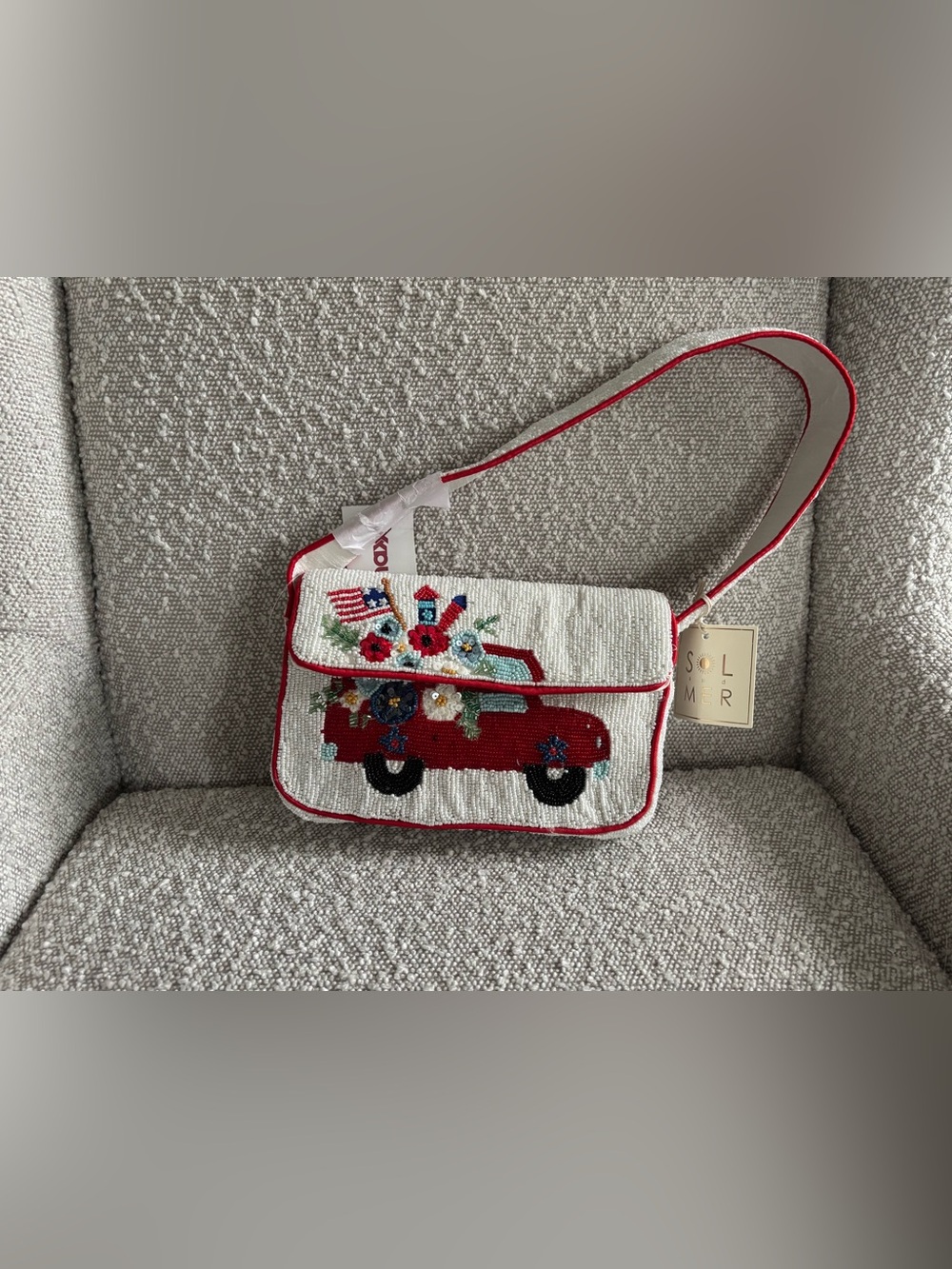 White Bag with Red Car Embroidery